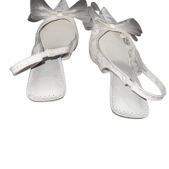 ASOS DESIGN Sunrise Bow Slingback Mid Heel Shoes – Size 11 Ivory Lace - Picture 9 of 16